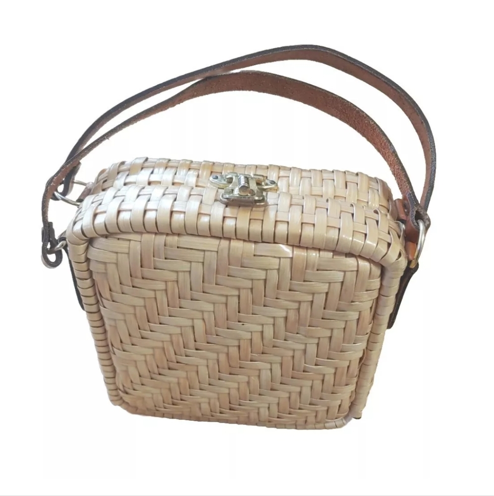 SIMON Mister Ernest Hand Woven Wicker Box Square Purse Handbag Bag Vintage